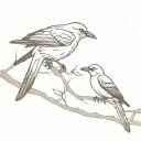 a mocking bird and a crow on a branch together tattoo design idea