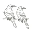 a mocking bird and a crow on a branch together tattoo design idea