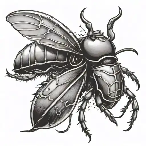 stag beetle with one open wing  tattoo design idea