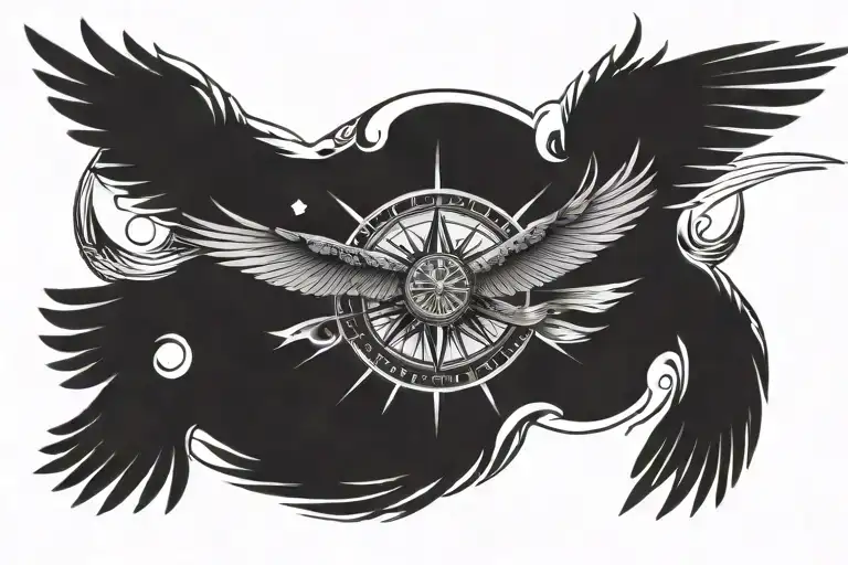 compass  fly eagle sun 2 tattoo design idea