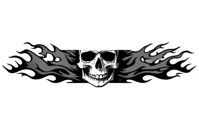 skull and fire flames tattoo design idea