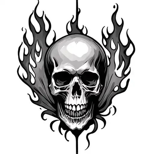 skull and flame tattoo design idea