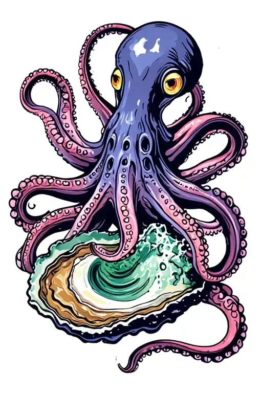 Octopus opening an oyster being shucked with oyster tattoo design idea