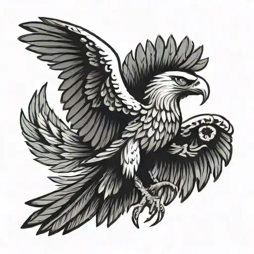 Mexican eagle with quetzal with open wings tattoo design idea
