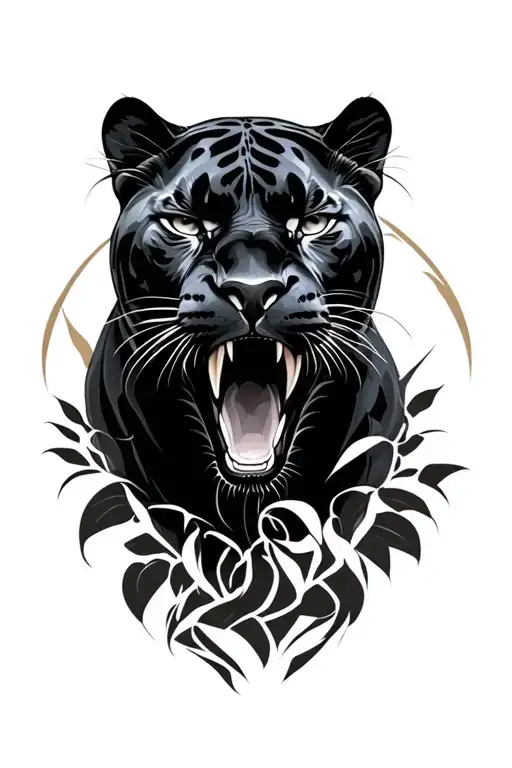 blck panther realism head with mouth open tattoo design idea