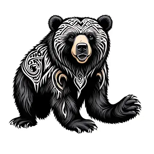 Bear and tribal patterns tattoo design idea