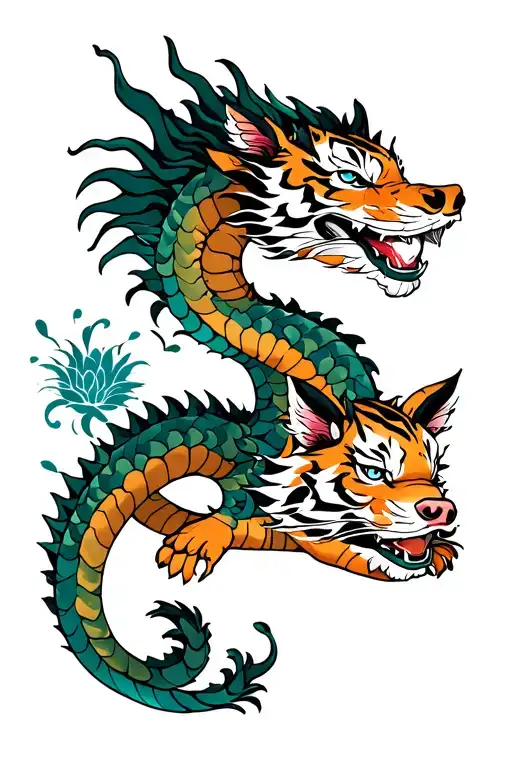 earth dragon with water tiger and wood pig wearing tattoo design idea