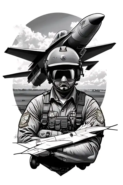 Philippine Airforce Aircraft Mechanic with jet fighter in the background tattoo design idea