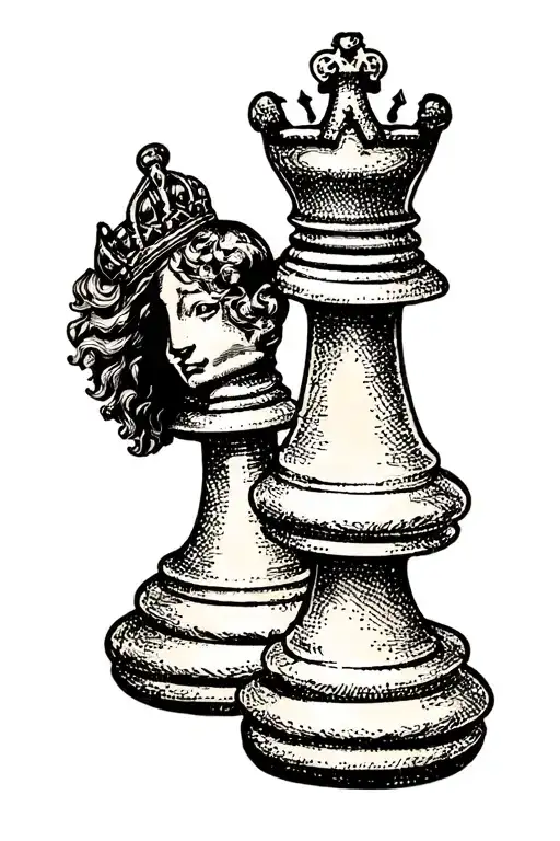 king and queen chess piece tattoo design idea