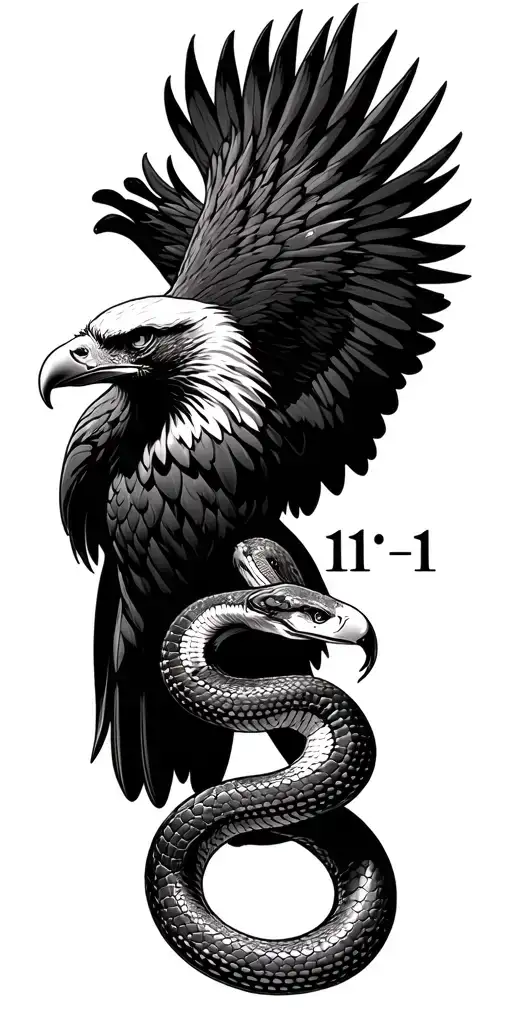 11:11, eagle, snake slithering tattoo design idea