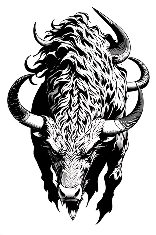 demon bull charging tattoo design idea