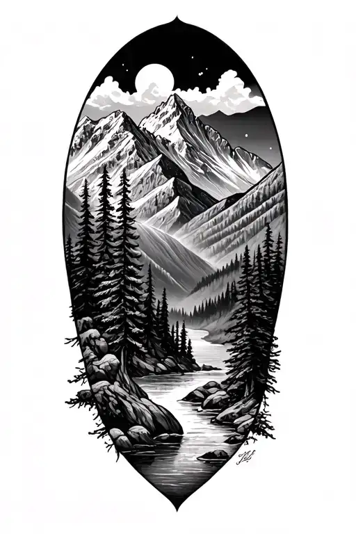 mountain and wilderness scene inspired tattoo design idea