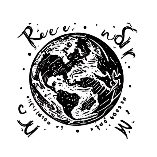 Reese world text above earth globe tattoo design idea