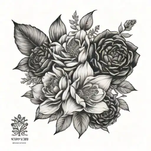 2 april, august, september, november and december birth flower bouquet tattoo design idea