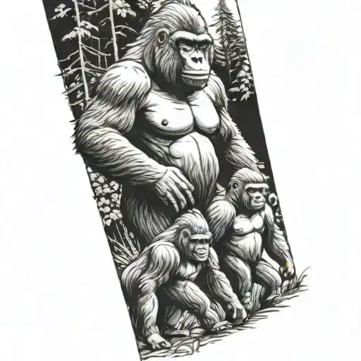 Gorilla family hiking tattoo design idea