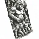 Gorilla family hiking tattoo design idea
