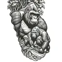 Gorilla family hiking tattoo design idea