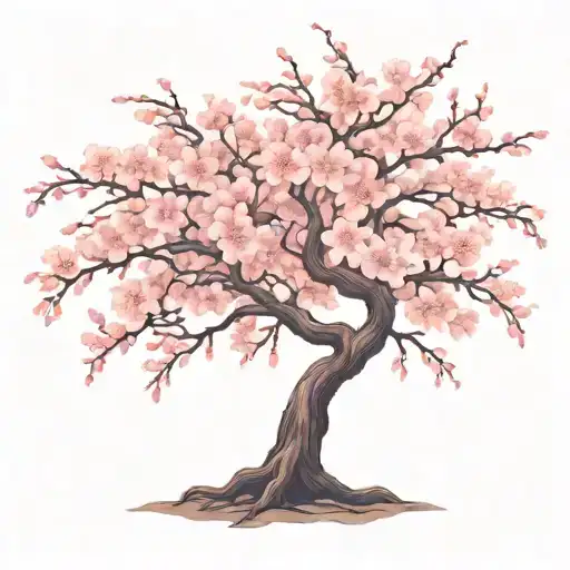 cherry blossom tree with long outstretching  branches with detailed flowers  tattoo design idea