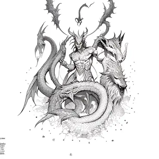 loki, jormungandr, hel and fenrir bringing the apocalypse  tattoo design idea