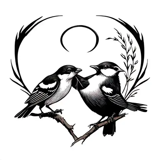 Eurasian Magpie (england) x2  with english the Willow the wisp Water otters (Germany) with the nixie who is singingBlac tattoo design idea