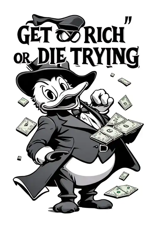 "Get rich or die trying" Scrooge Mcduck Monopoly Man Gangster tattoo design idea