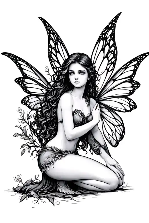 I want a tattoo of a fairy on my forarm, the tattoo should be the fairy kneeling like she is preying but not preying her tattoo design idea