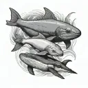 axolotl, penguin, & baby hammerhead shark swimming together tattoo design idea