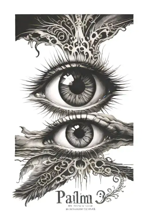 An eye design at the top, with rays extending outward resembling the sun or a spiritual aura.The text "Psalm 23:4", whi tattoo design idea