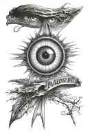 An eye design at the top, with rays extending outward resembling the sun or a spiritual aura.The text "Psalm 23:4", whi tattoo design idea