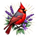 lavender flowers sun rays red cardinal tattoo design idea