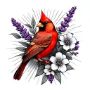 lavender flowers sun rays red cardinal tattoo design idea