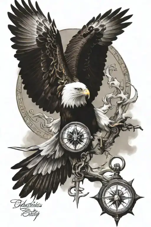 compass eagle soaring tattoo design idea