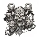 A tattoo design combining elements of mythology and scary movies, with a focus on gods and spooky creatures tattoo design idea