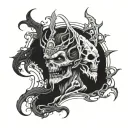 A tattoo design combining elements of mythology and scary movies, with a focus on gods and spooky creatures tattoo design idea