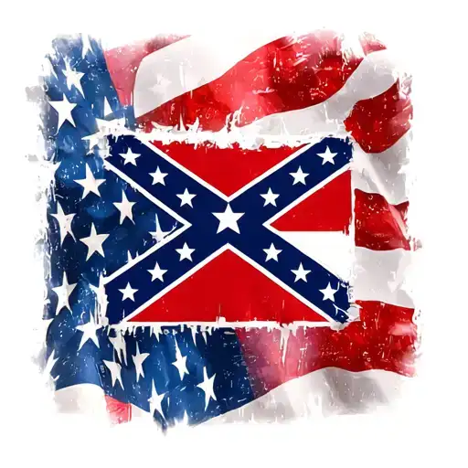 square confederate flag in center with american flag behind it distressed and faded tattoo design idea