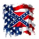 square confederate flag in center with american flag behind it distressed and faded tattoo design idea