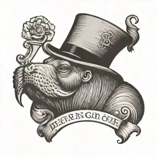 walrus with Top hat reading a scroll tattoo design idea