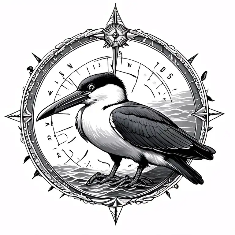 frigate bird with compass surrounded tattoo design idea