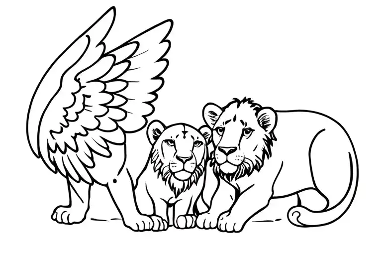 "Angel Noemie" breast cancer, fertilitis, lioness 2 lion cubs tattoo design idea