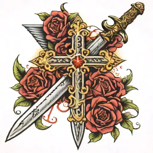 cross tattoo with the Holy Spirit and a sword of judment time  tattoo design idea