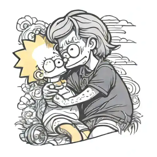 lisa and brat simpson hugging tattoo design idea