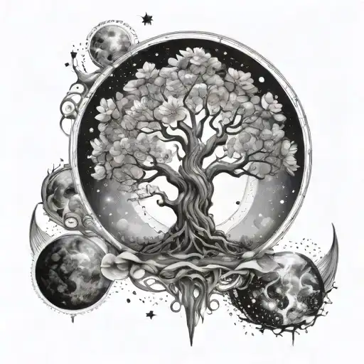 Meditation charas lotus flower tree of life surrounded by the universe with Crescent moon planets and stars half sleeve  tattoo design idea