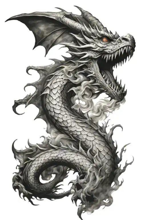 dragon wrapped in smoke   tattoo design idea
