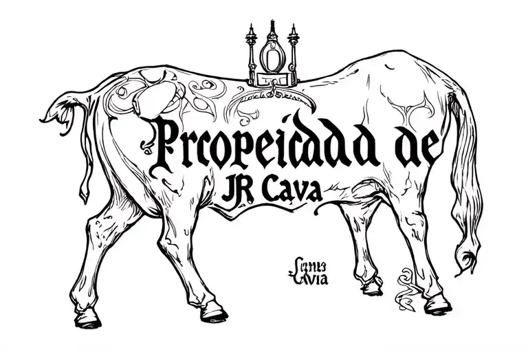 incorporate "Propiedad de JR Cava" in a cattle brand in gothic style  tattoo design idea
