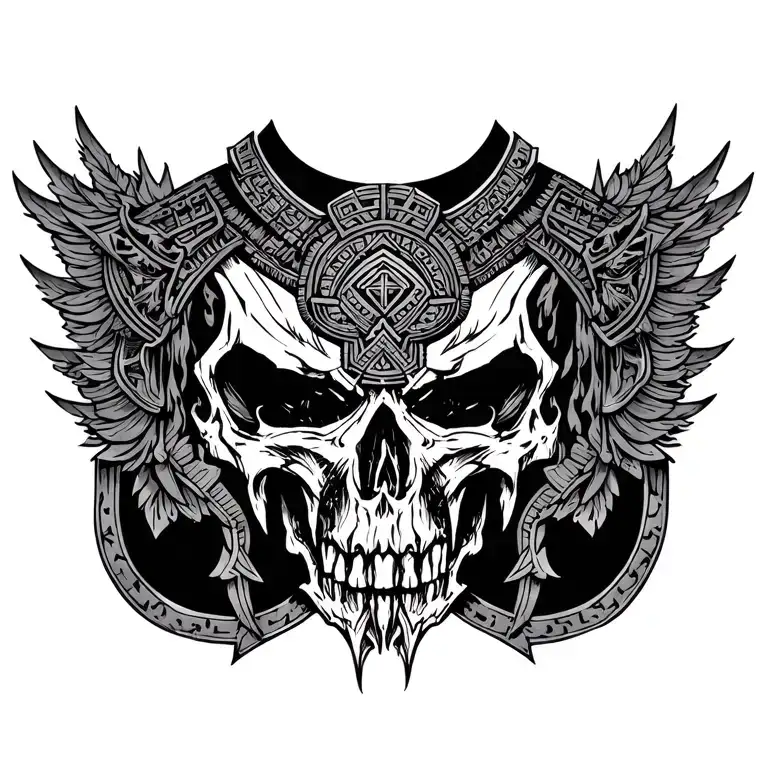 aztec chest, smoke, death, strenght tattoo design idea