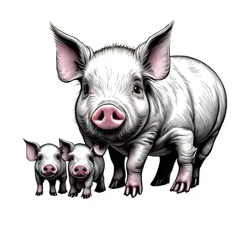 MOM Pig,  3 baby pigs tattoo design idea
