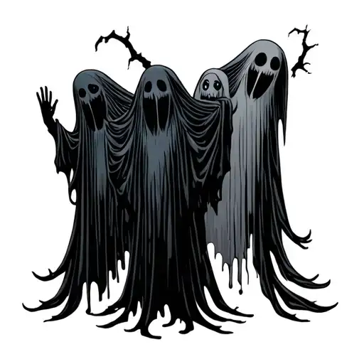 Four ghost. One tall, one black, one darf and big titties  tattoo design idea