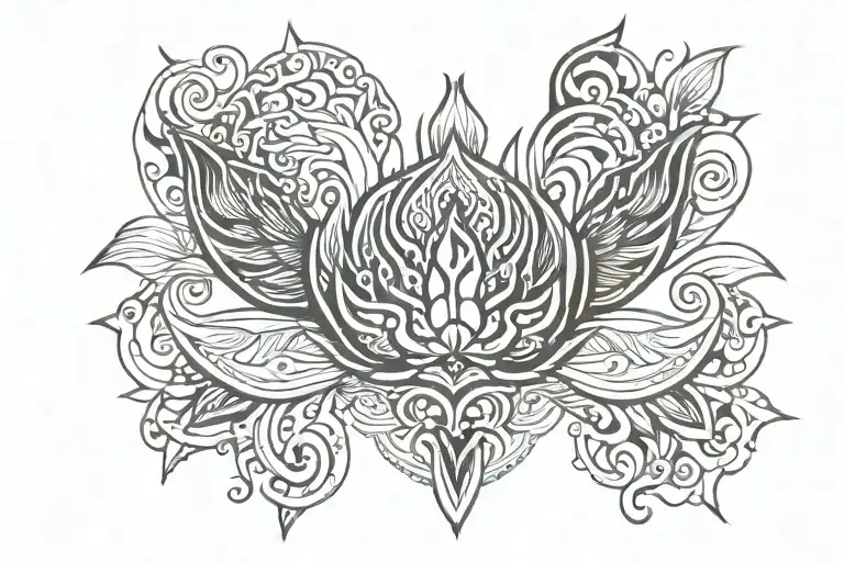 lotus and phoenix tribal tattoo design idea