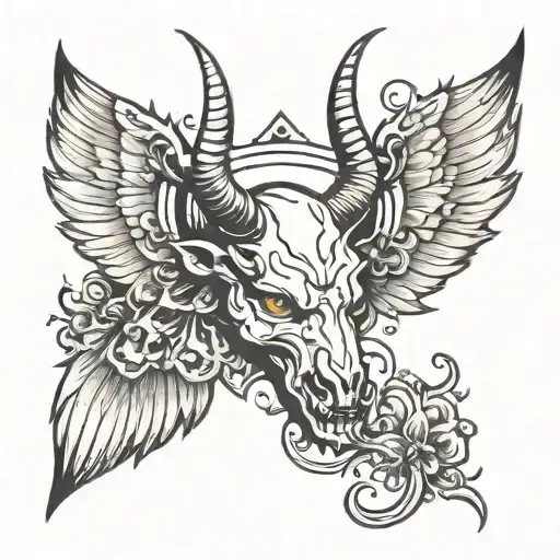 devil horns, tail, wings tattoo design idea