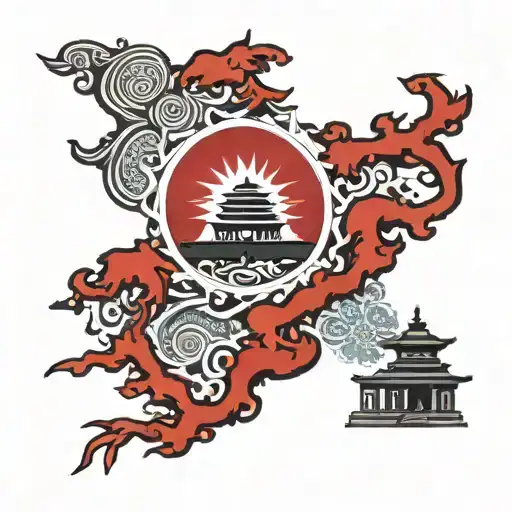 Nepal flag and map with jim morrison tattoo design idea